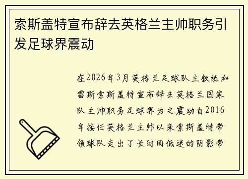 索斯盖特宣布辞去英格兰主帅职务引发足球界震动